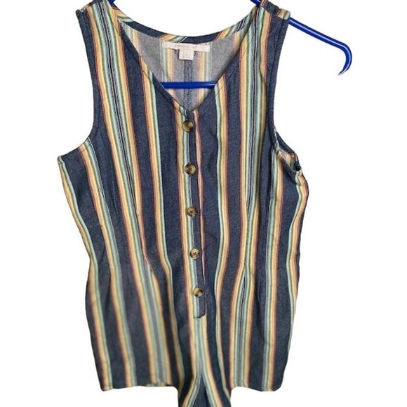 Oneill Girls Tank Romper Sz Medium Striped Button Down NWTS - Picture 1 of 5